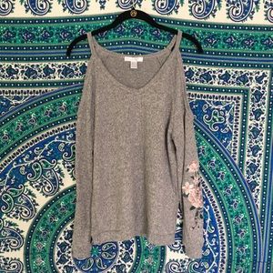 cold shoulder grey v neck crew